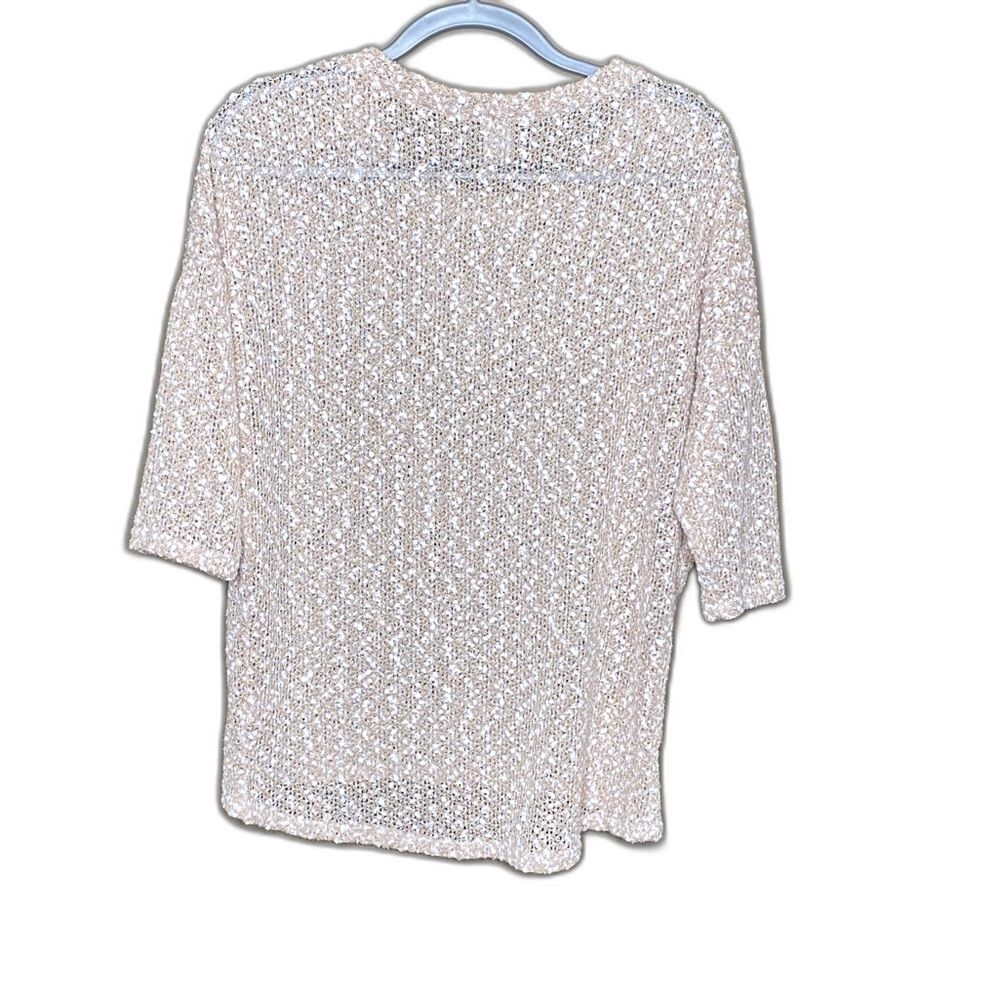 Francesca’s Open Knit Sweater Sm Cream Gold Metallic Boho Neutral Shimmer Cozy - Picture 2 of 5